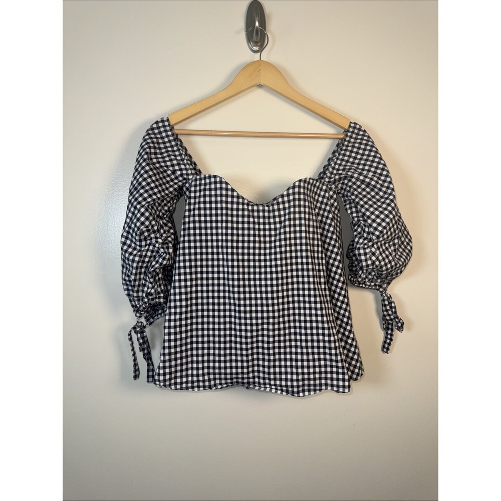 Caroline Constas Gabriella Blouse Women's XS Black White Cotton Gingham Boning